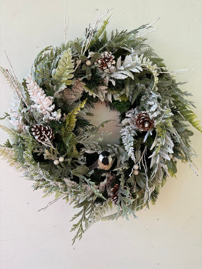 West Coast Chickadee - Permanent Botanical Holiday Wreath